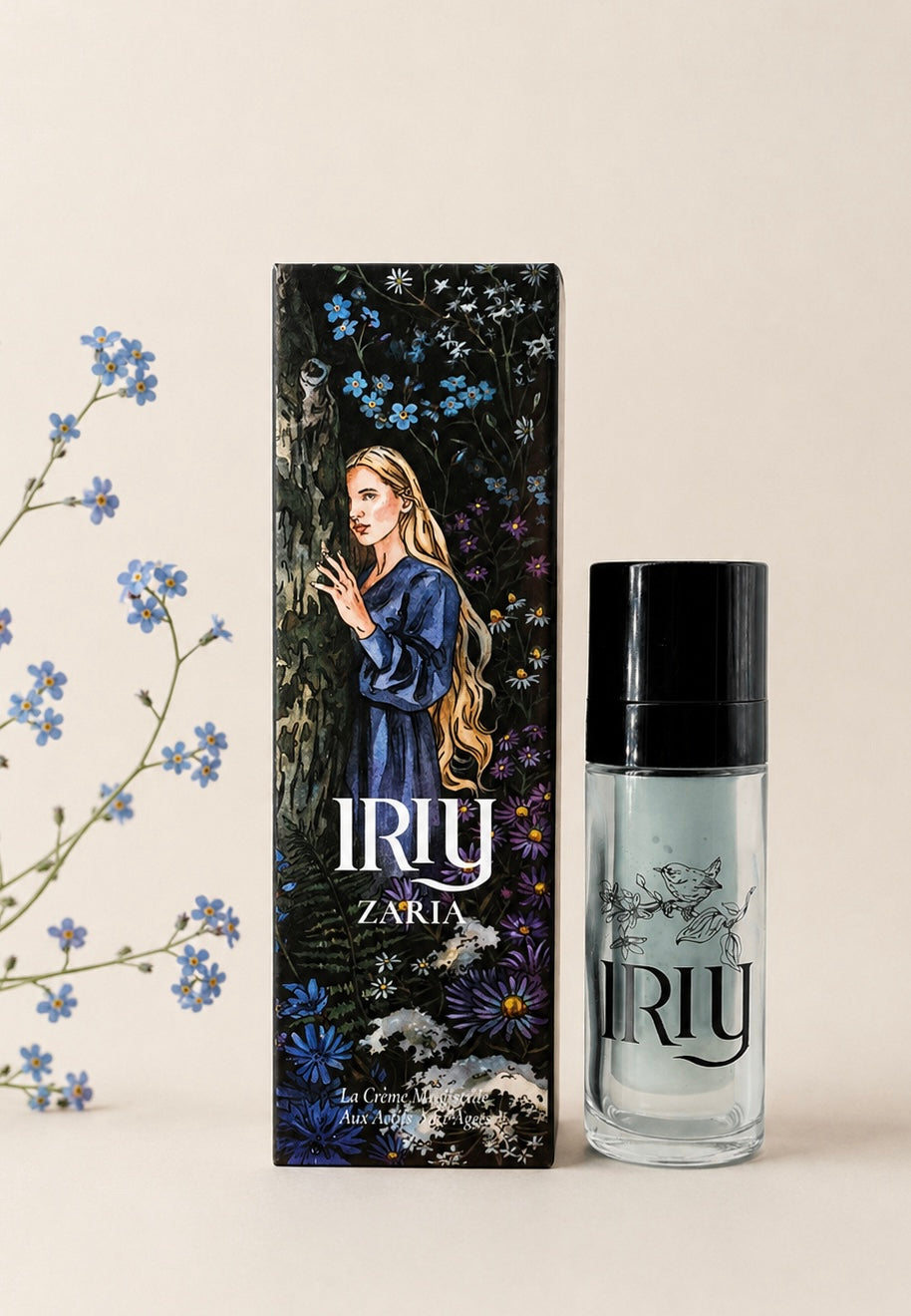 ZARIA — photo validée pour le diagnostic, étui fleuri et flacon
